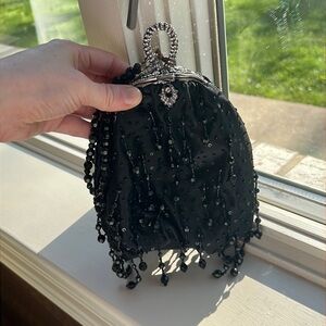 KATE LANDRY BLACK EVENING BAG WITH CRYSTAL TRIM